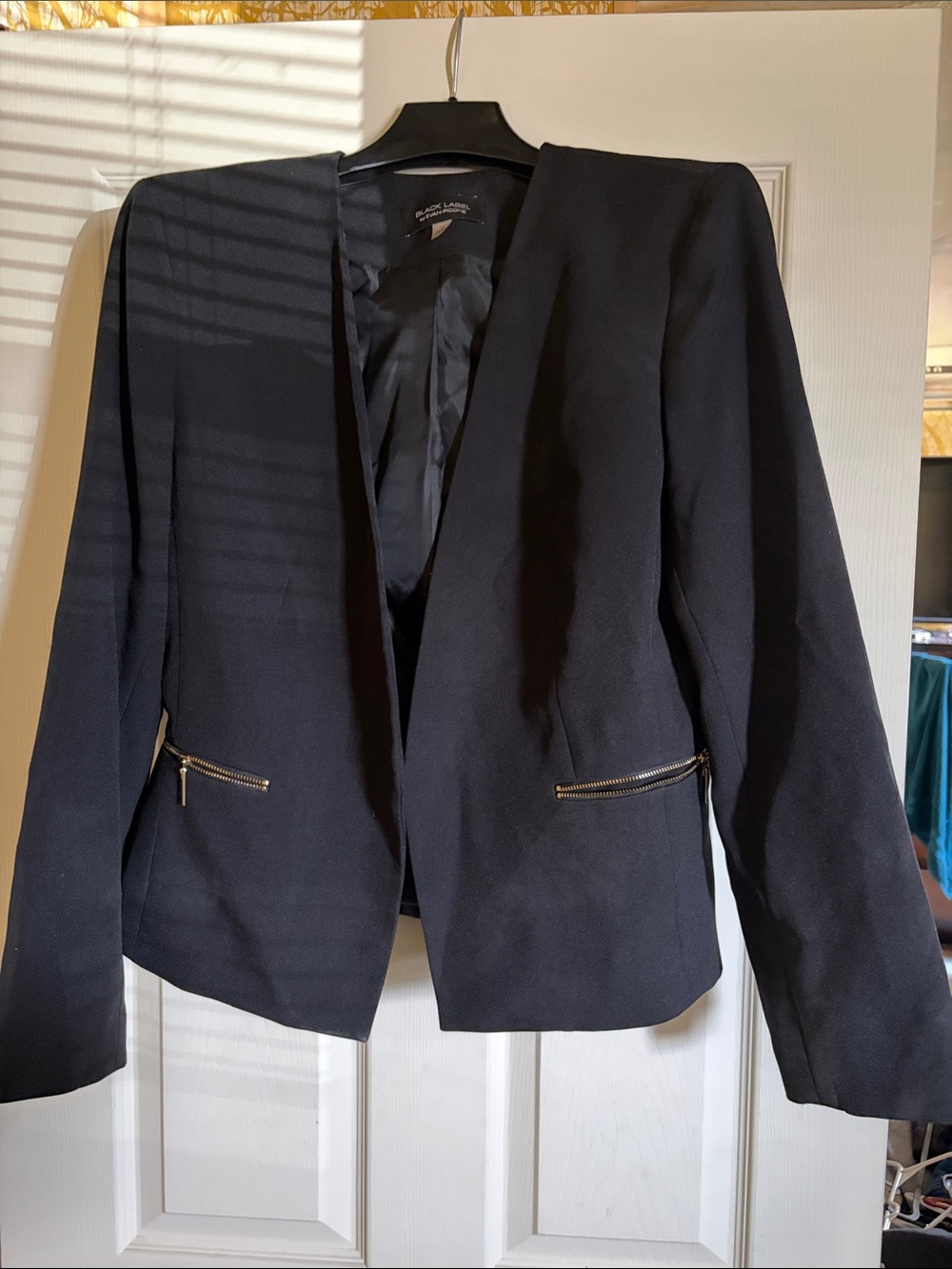 Black Label Black Open-Front Blazer with Gold Zip Accents